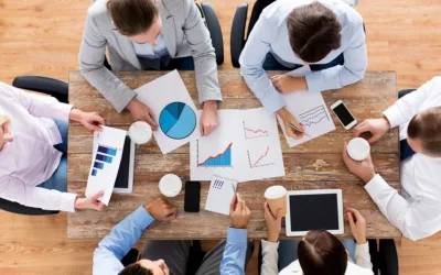 business, people, statistics and team work concept - close up of creative team