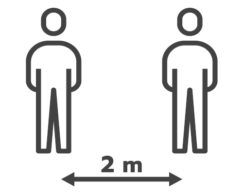 Signage indicating that people must keep a two-metre distance from one another.