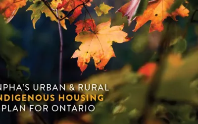 Image: autumn leaves. Text: ONPHA's Urban and Rural Indigenous Housing Plan for Ontario
