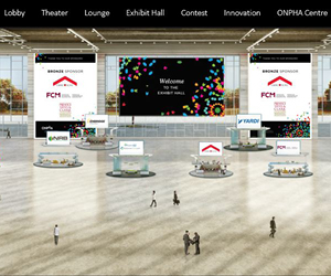 A virtual exhibit hall with virtual trade show booths