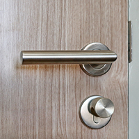 A close-up of an apartment door handle and deadbolt