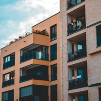 Apartment building and blue sky