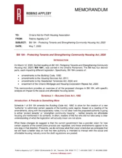 Robins Appleby LLP Bill 184 Impact - Legal Memo