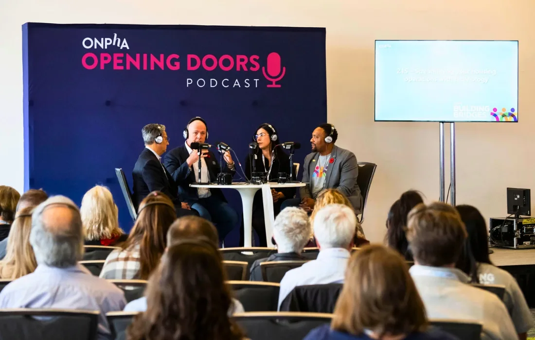 Andrew McKenzie hosting ONPHA Opening Doors Podcast at 2024 Conference