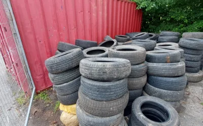 Pile of tires at OCH for their tire recycling program