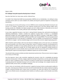 Letter - Challenges facing Supportive Housing in Ontario
