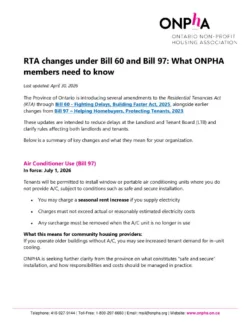 RTA changes under Bill 60 and 97 - What ONPHA members need to know
