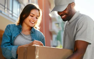 Woman signing for a delivery